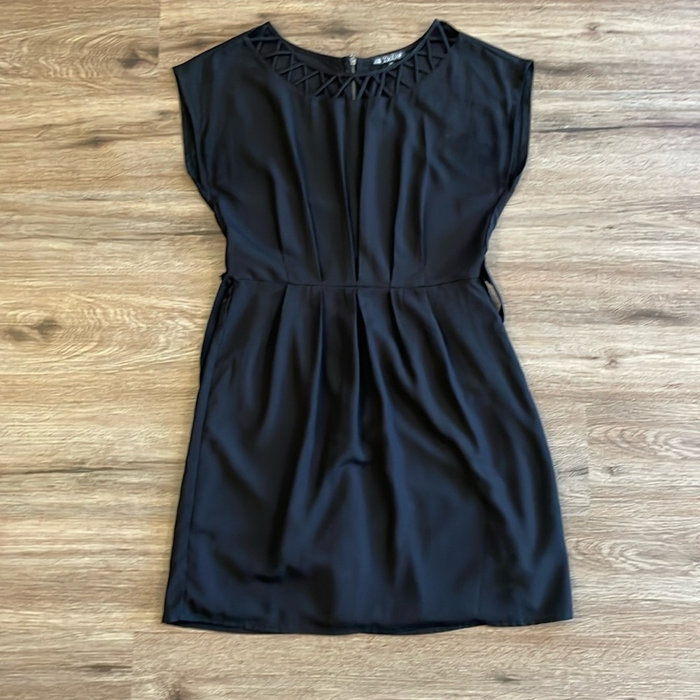 BeBop Black Short Sleeve Mini Dress with Geometric Criss Cross Detail